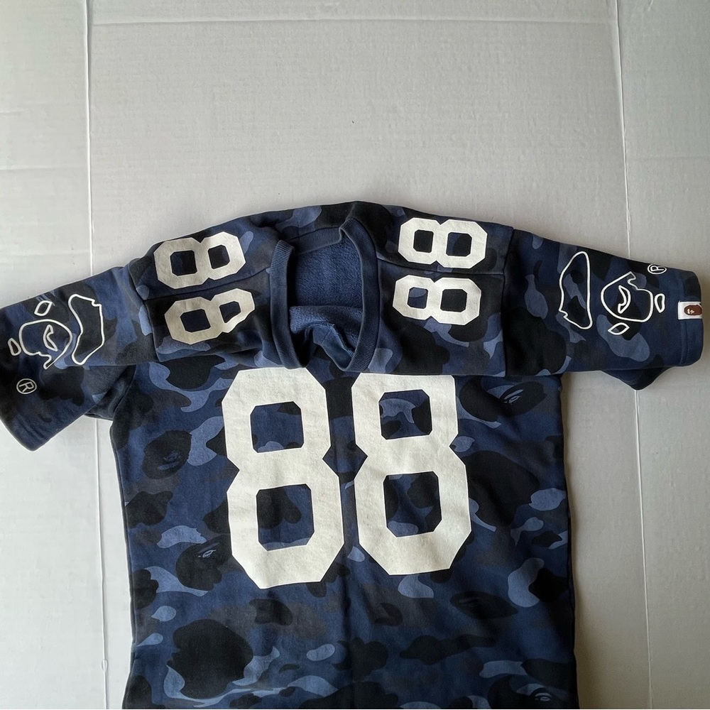 Bathing Ape BAPE 88 First Camo M Blue Heavy Shirt V-neck Cotton Sweatshirt - Picture 2 of 7